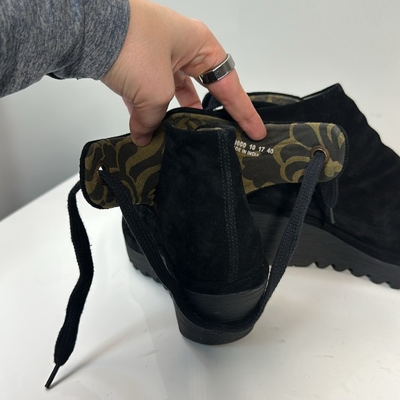 Fly London Yebi Ruched Suede Wedge Booties Size 10 - Picture 15 of 16